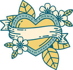 iconic tattoo style image of a heart and banner