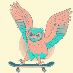 Skateboarding owl, vector art