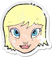 retro distressed sticker of a cartoon female face