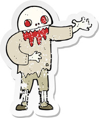 retro distressed sticker of a cartoon spooky zombie