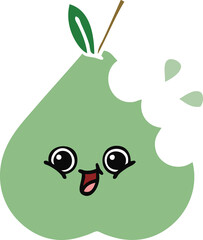 flat color retro cartoon of a green pear
