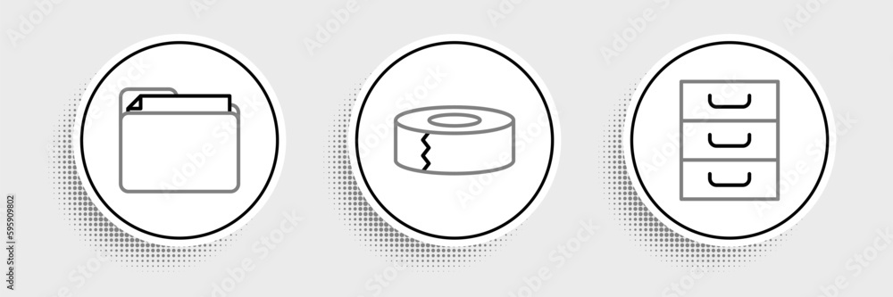 Poster set line drawer with documents, document folder and scotch icon. vector