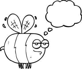 freehand drawn thought bubble cartoon unhappy bee