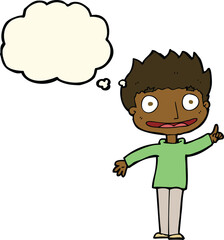 cartoon happy boy with thought bubble