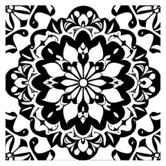 Floral Mandala Pattern Vector Black and White Design