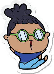 sticker of a cartoon woman wearing spectacles