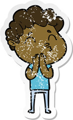 distressed sticker of a cartoon man pouting