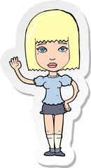 sticker of a cartoon woman waving