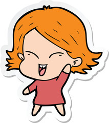 sticker of a happy cartoon girl
