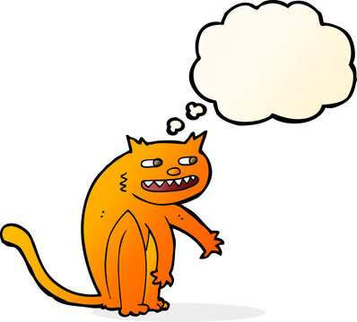 cartoon happy cat with thought bubble