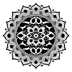 Floral Mandala Pattern Vector Black and White Design