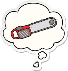 cartoon chainsaw with thought bubble as a printed sticker