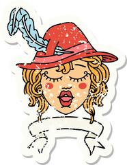 Retro Tattoo Style human singing bard character with banner