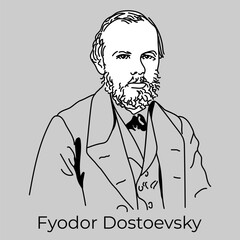 Fyodor Dostoyevsky was a Russian writer, thinker, philosopher and publicist. A classic of world literature, one of the most readable writers in the world. Vector.