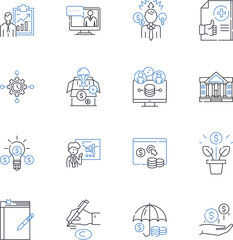 Supply Chain Management line icons collection. Materials, Logistics, Inventory, Procurement, Transportation, Warehouse, Distribution vector and linear illustration. Sourcing,Planning,Operations