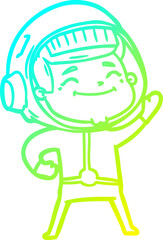 cold gradient line drawing of a happy cartoon astronaut