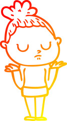warm gradient line drawing of a cartoon calm woman