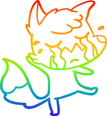 rainbow gradient line drawing of a crying fox cartoon