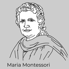 Maria Montessori, Italian physician and educator, is best known for her unique pedagogical system. Vector - obrazy, fototapety, plakaty
