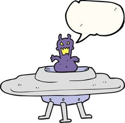 freehand drawn speech bubble cartoon alien in flying saucer