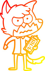 warm gradient line drawing of a cartoon annoyed fox