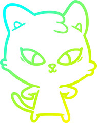 cold gradient line drawing of a cute cartoon cat
