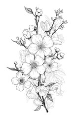Hand drawn sketch of cherry blossoms. Generative AI.