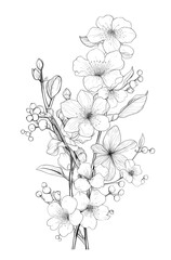 Hand drawn sketch of cherry blossoms. Generative AI.