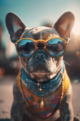 Obraz na płótnie Canvas Bulldog wearing glasses with cool accessories, Generative AI