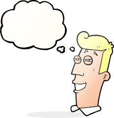 freehand drawn thought bubble cartoon grinning man