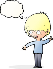 cartoon boy with question with thought bubble