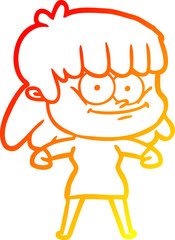 warm gradient line drawing of a cartoon smiling woman