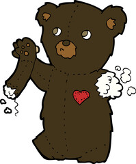 cartoon teddy black bear with torn arm