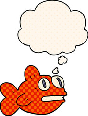 cartoon fish with thought bubble in comic book style
