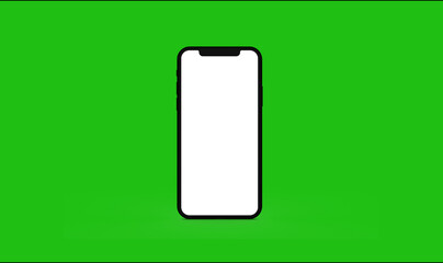 modern cell phone with white screen on green background