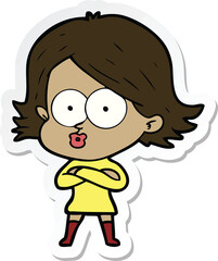 sticker of a cartoon girl pouting