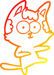 warm gradient line drawing of a dancing cartoon cat