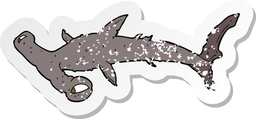 retro distressed sticker of a cartoon hammerhead shark