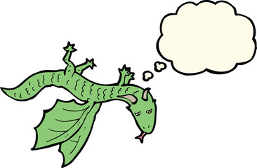 cartoon little dragon with thought bubble