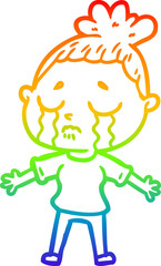 rainbow gradient line drawing of a cartoon crying woman