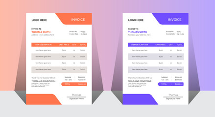 Creative business invoice template. Business invoice form template.  Payment agreement design. Minimal invoice layout.