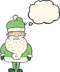 cartoon santa claus with thought bubble
