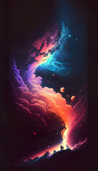 Space vector art wallpaper with stars, Colorful milky way, Generative AI