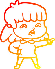 warm gradient line drawing of a cartoon worried woman