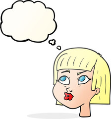 freehand drawn thought bubble cartoon female face