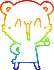 rainbow gradient line drawing of a happy bear cartoon