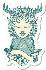 sticker of a elf druid with natural twenty dice roll