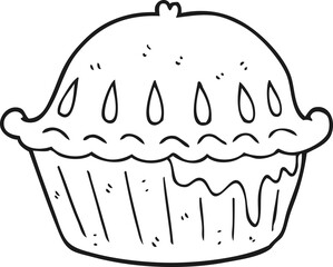 freehand drawn black and white cartoon pie