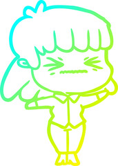 cold gradient line drawing of a cartoon woman