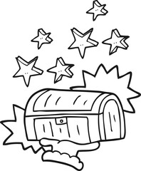 freehand drawn black and white cartoon treasure chest